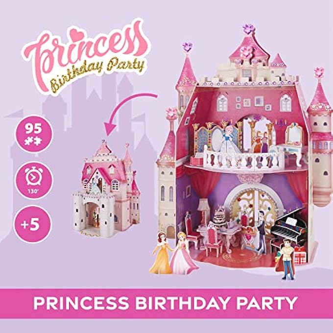3D PUZZLE PRINCESS BIRTHDAY - 3D PUZZLE FOR CHILDREN | PRINCESS CASTLE | 95 PIECES | 524 STICKERS | 5+ YEARS - Image 2